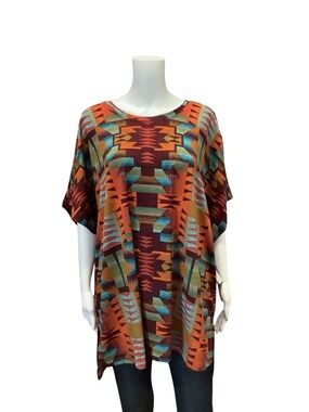 Double D Ranch Women's Tunic Top Blanket Print Short Sleeve Size: XL